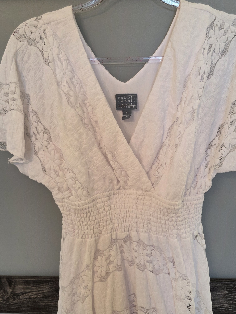 Rabbit Rabbit Rabbit Design White Lace Dress, Size 8 - Picture 7 of 12